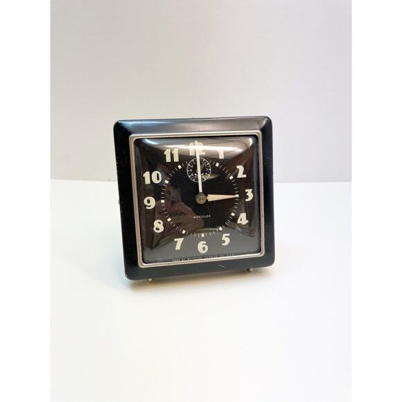 Antique Westclox Spur Model Square Mid Century Clock Chrome Accents Alarm Clock - Picture 2 of 9